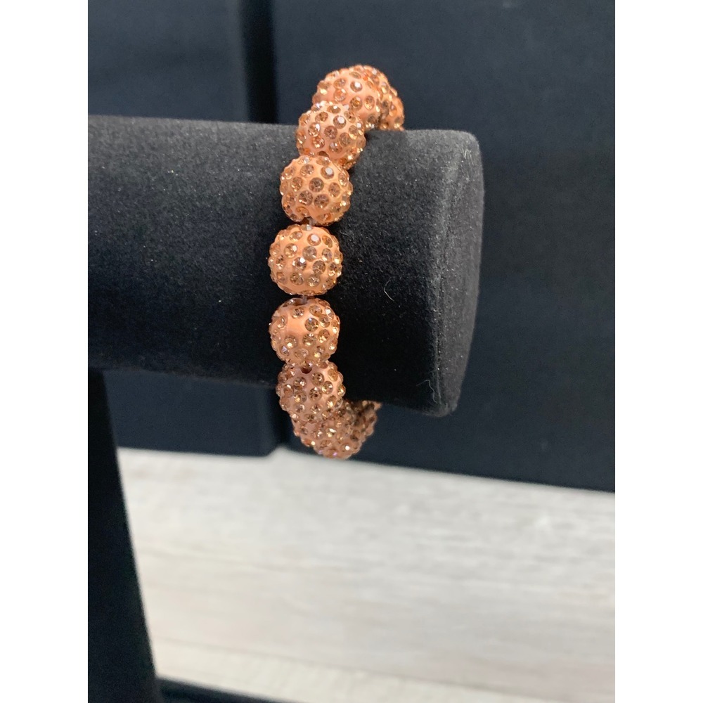 Peach Rhinestone Disco Ball Bead Stretch Bracelet Glam Sparkle 4052